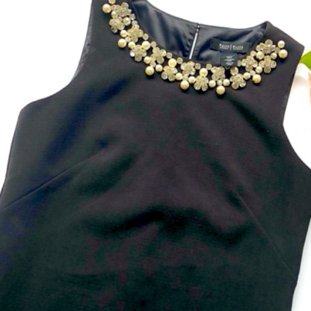 White House Black Market Black Dress with rhinestone and pearl Embellished Neck - Picture 10 of 11